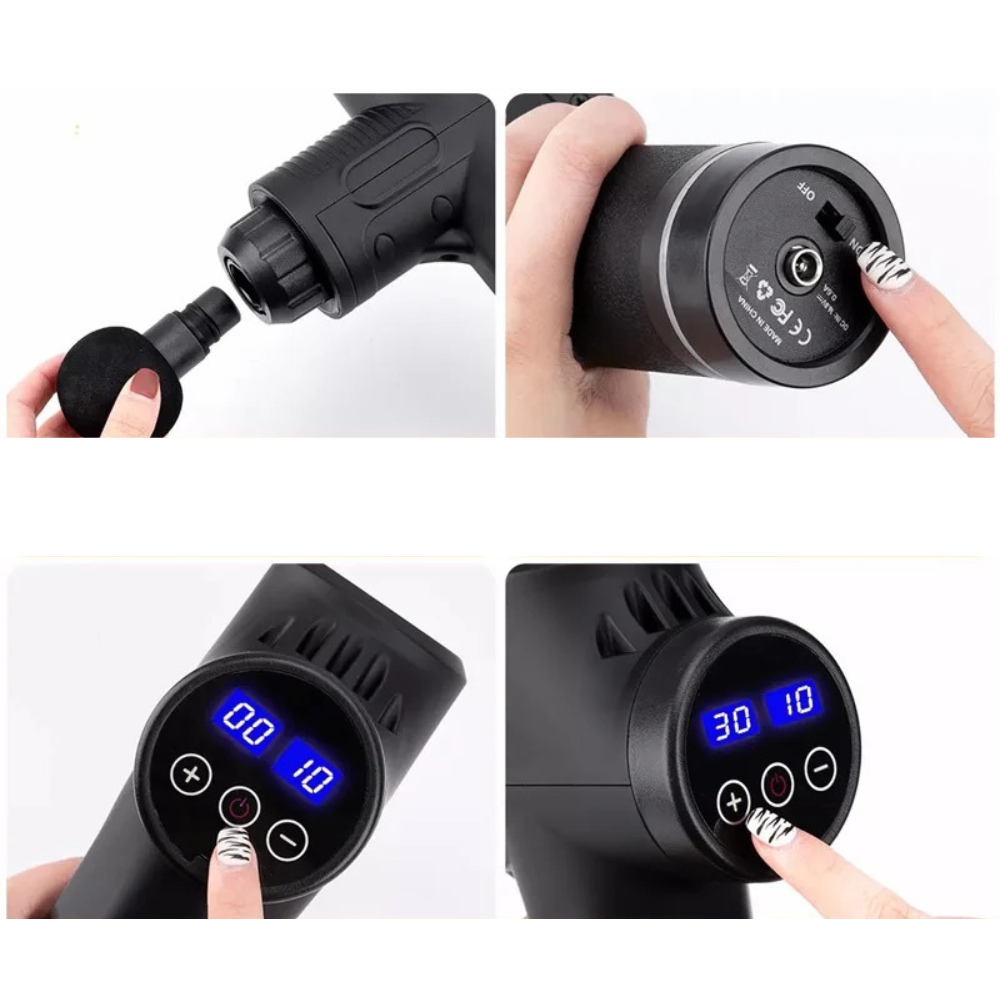 Massagepistol med 30 hastigheter och 6 huvuden